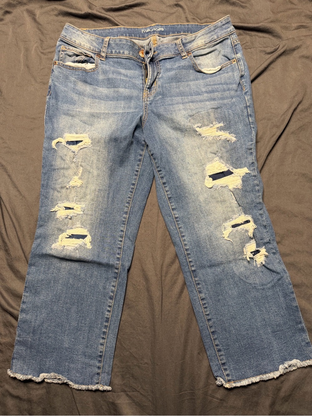 Maurices Light Blue Ripped Cropped Jeans with Frayed Hem